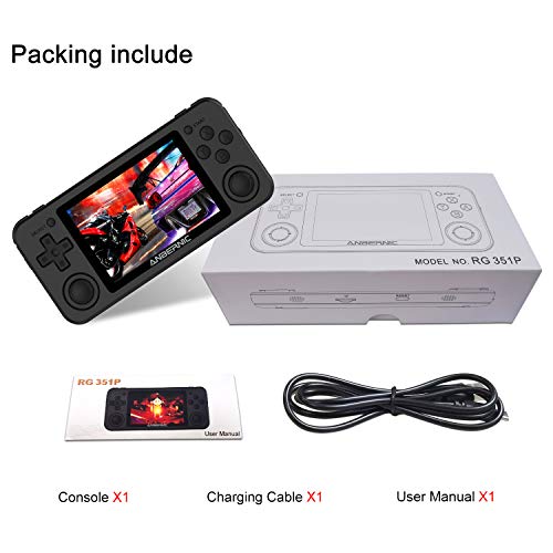 RG351P Handheld Game Console, Retro Game Console Support PSP / PS1 / N64 / NDS Open Linux Tony System RK3326 Chip 64G TF Card 2500 Classic Games 3.5 Inch IPS Screen 3500mAh Battery (Black)