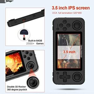 RG351P Handheld Game Console, Retro Game Console Support PSP / PS1 / N64 / NDS Open Linux Tony System RK3326 Chip 64G TF Card 2500 Classic Games 3.5 Inch IPS Screen 3500mAh Battery (Black)