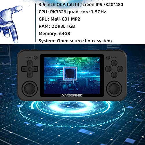 RG351P Handheld Game Console, Retro Game Console Support PSP / PS1 / N64 / NDS Open Linux Tony System RK3326 Chip 64G TF Card 2500 Classic Games 3.5 Inch IPS Screen 3500mAh Battery (Black)