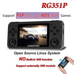 RG351P Handheld Game Console, Retro Game Console Support PSP / PS1 / N64 / NDS Open Linux Tony System RK3326 Chip 64G TF Card 2500 Classic Games 3.5 Inch IPS Screen 3500mAh Battery (Black)