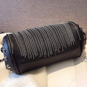 Punk Style Crossbody Bags for Women Rivet Tassel Evening Clutch Purse Ladies Black Chains Shoulder Bag (Black)