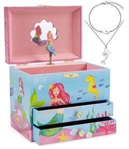 jewelkeeper mermaid music box & little girls jewelry set – 3 mermaid gifts for girls – musical jewelry box for girls – music boxes for girls