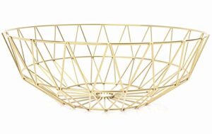 gold fruit basket for kitchen – large decorative bowl for gold decor accents – gold kitchen accessories for modern kitchen decor – gold baskets for decor