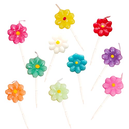 Flower Cake Candles, Flower Shaped Birthday Cake Topper Cake Decoration - 10 Pcs