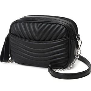 crossbody bags for women, small quilted purses lightweight camera bag stylish double zipper shoulder purse and handbags black