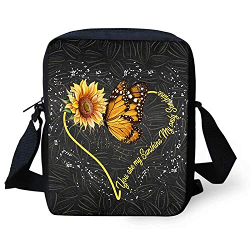 Snilety Sling Satchel Crossbody Bags for Women Girls School Messenger Bag Purse Satchel shoulder Bag Handbag with Sunflower and Butterfly Design