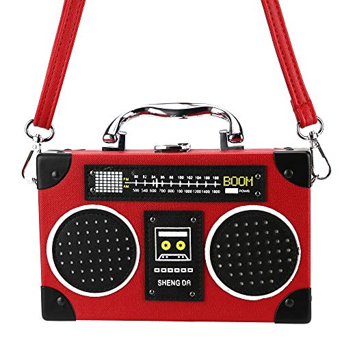 Ondeam Vintage Radio Shaped Bag,PU Elegant Evening Crossbody Handbag for Women(Red)