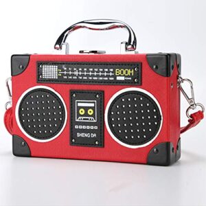 Ondeam Vintage Radio Shaped Bag,PU Elegant Evening Crossbody Handbag for Women(Red)