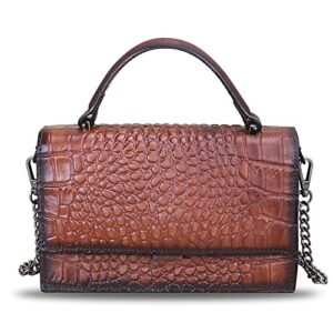genuine leather handbags for women retro handmade small satchel purse luxury top handle real leather embossed design crossbody bag (coffee)