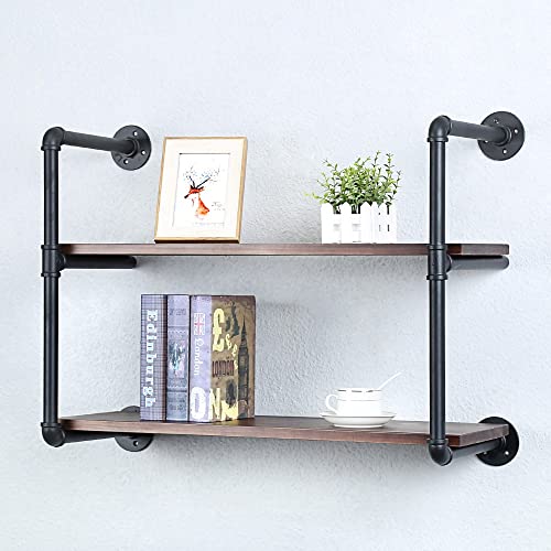 JIANZHUO Industrial Pipe Shelving Floating Shelves,Rustic Wall Shelf Wood Hanging Shelf, Pipe Shelves Wall Mounted,Bookshelves Shelving Bookshelf (2 Tier,30in)