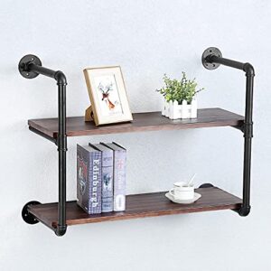 JIANZHUO Industrial Pipe Shelving Floating Shelves,Rustic Wall Shelf Wood Hanging Shelf, Pipe Shelves Wall Mounted,Bookshelves Shelving Bookshelf (2 Tier,30in)