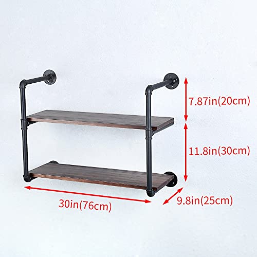 JIANZHUO Industrial Pipe Shelving Floating Shelves,Rustic Wall Shelf Wood Hanging Shelf, Pipe Shelves Wall Mounted,Bookshelves Shelving Bookshelf (2 Tier,30in)