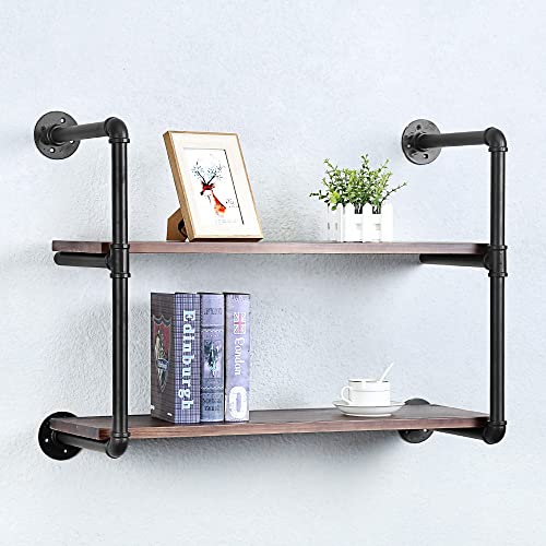 JIANZHUO Industrial Pipe Shelving Floating Shelves,Rustic Wall Shelf Wood Hanging Shelf, Pipe Shelves Wall Mounted,Bookshelves Shelving Bookshelf (2 Tier,30in)