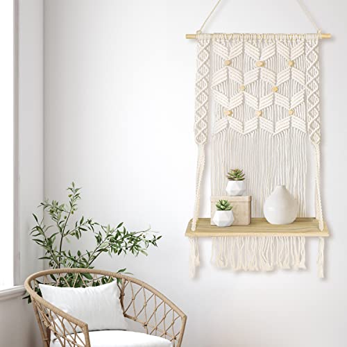 Daisy & Olive Large Premium Macrame Wall Hanging Shelf - Bohemian Wall Decor for Bedroom - Floating Shelves for Wall Decor - Aesthetic Room Decor - Shelf Wall Hanging Plant Hanger - Crochet Hangings