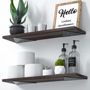 ROSEYAT Floating Shelves Wood Wall Shelf for Bathroom, Bedroom, Wall Mounted Brown Bathroom Shelf Set of 2 for Living Room, Laundry, Kitchen Storage & Decorate - Espresso