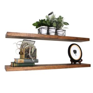 willow & grace wall mounted wooden floating shelves, wall shelves for bedroom, bathroom, living & laundry room, kitchen, decor – rustic farmhouse small wood shelf – light walnut (36 inch set of 2)