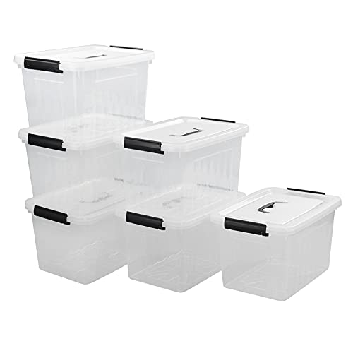 Sandmovie 12 Quart Clear Plastic Latching Storage Box, 6 Packs