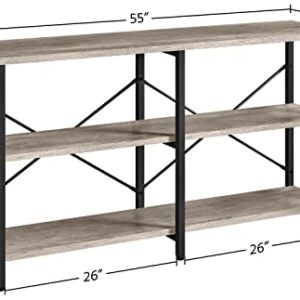 Yaheetech Console Table with Storage Shelves,3-Tier Industrial Entryway Table, 55 Inch Long Behind Couch Sofa Table for Entryway/Living Room/Hallway/Bedroom,Gray