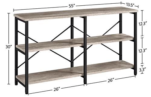 Yaheetech Console Table with Storage Shelves,3-Tier Industrial Entryway Table, 55 Inch Long Behind Couch Sofa Table for Entryway/Living Room/Hallway/Bedroom,Gray