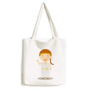 long white dress greece cartoon tote canvas bag shopping satchel casual handbag