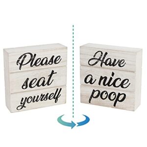 j jackcube design double sided funny bathroom classic sign box- please seat yourself sign- farmhouse vintage, rustic white wood home décor restroom wall art decoration with saying – mk1065b