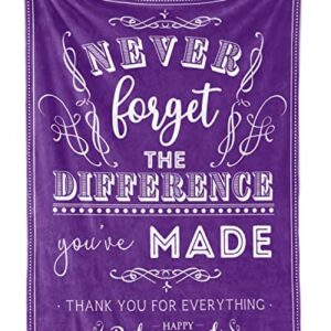 InnoBeta Retirement Gifts for Women, Never Forget The Difference You Have Made, Purple Flannel Throws Blanket, Congratulation Gifts for Retirees for Friends, Teachers, Nurses 50"x 65"