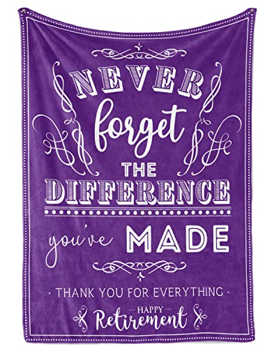 InnoBeta Retirement Gifts for Women, Never Forget The Difference You Have Made, Purple Flannel Throws Blanket, Congratulation Gifts for Retirees for Friends, Teachers, Nurses 50"x 65"