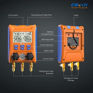 Elitech Digital Manifold Gauge 2-Way Valve with Thermometer Clamps for HVAC Systems, LMG-10