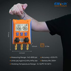 Elitech Digital Manifold Gauge 2-Way Valve with Thermometer Clamps for HVAC Systems, LMG-10