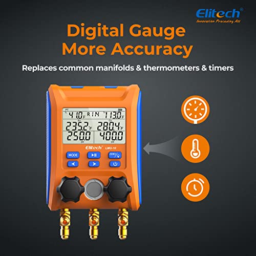 Elitech Digital Manifold Gauge 2-Way Valve with Thermometer Clamps for HVAC Systems, LMG-10