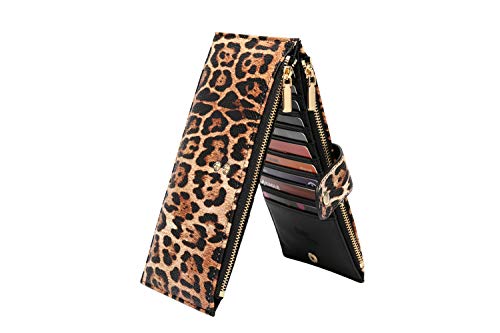 Daisy Rose Women’s Multi-Card Wallet - PU Vegan Leather Wallet for Women, RFID Blocking, Large Capacity With Zipper Pockets - Leopard