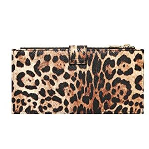 Daisy Rose Women’s Multi-Card Wallet - PU Vegan Leather Wallet for Women, RFID Blocking, Large Capacity With Zipper Pockets - Leopard