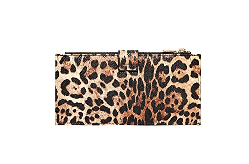 Daisy Rose Women’s Multi-Card Wallet - PU Vegan Leather Wallet for Women, RFID Blocking, Large Capacity With Zipper Pockets - Leopard