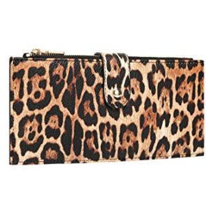 Daisy Rose Women’s Multi-Card Wallet - PU Vegan Leather Wallet for Women, RFID Blocking, Large Capacity With Zipper Pockets - Leopard