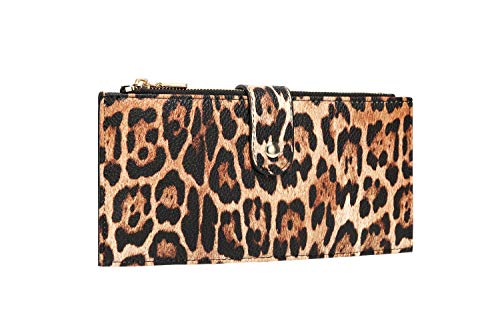 Daisy Rose Women’s Multi-Card Wallet - PU Vegan Leather Wallet for Women, RFID Blocking, Large Capacity With Zipper Pockets - Leopard