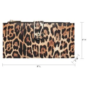 Daisy Rose Women’s Multi-Card Wallet - PU Vegan Leather Wallet for Women, RFID Blocking, Large Capacity With Zipper Pockets - Leopard