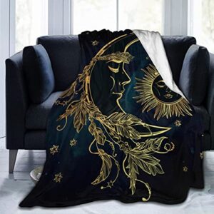 moon with feathers and sun fleece throw blanket plush soft throw for bed sofa, 80 in x 60 in