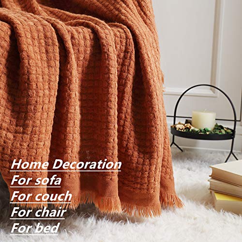 CREVENT Farmhouse Rust Knit Throw Blanket for Couch Sofa Chair Bed Home Decoration, Soft Warm Cozy Light Weight for Spring Summer Fall (50''X60'' Caramel/Rust)
