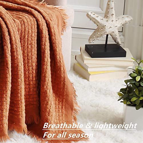 CREVENT Farmhouse Rust Knit Throw Blanket for Couch Sofa Chair Bed Home Decoration, Soft Warm Cozy Light Weight for Spring Summer Fall (50''X60'' Caramel/Rust)