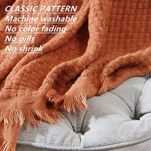 CREVENT Farmhouse Rust Knit Throw Blanket for Couch Sofa Chair Bed Home Decoration, Soft Warm Cozy Light Weight for Spring Summer Fall (50''X60'' Caramel/Rust)
