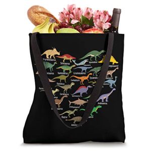 types of Dinosaurs heart Dino identification boys girls kids Tote Bag