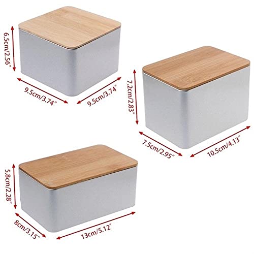 HXSAF Storage Box, Christmas Creative Gift Iron Storage Box Storage Box with Bamboo Cover Coin Candy Key Square Bite Storage Box 9.5x9.5x6.5cm, 10.5x7.5x7.2cm, 13x8x5.8cm (Silver), L-13x8x5.8cm