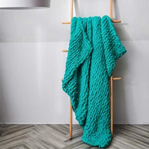 vctops boho chenille chunky knit throw blanket super soft warm cozy hand knit blankets for couch bed sofa chair (teal,31″x39″)