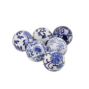 a&b home 3″ blue and white oriental decorative orbs for bowls vases table centerpiece decor set of 6 ceramic sphere ball