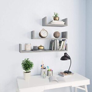 inlife 3 pcs floating wall display shelves,u-shaped wall mounted book dvd collectables decoration storage shelf for living room,bedroom wall display shelves concrete gray 23.6″x 5.9″x 3.9″(lxwxh)