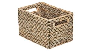 la jolla rattan shelf basket with handles, small, black-wash