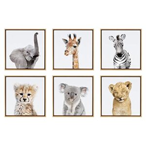 kate and laurel sylvie safari animal collection framed canvas wall art by amy peterson art studio, set of 6, 13×13 natural, decorative animal art for wall
