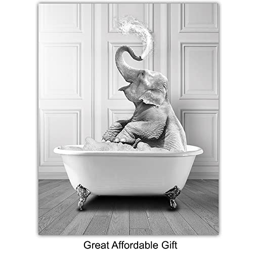 Funny Bathroom Decor for Women, Kids - Elephant, Bear, Giraffe, Penguin Wall Art - Bathroom Pictures - Bath Wall Decor - Cute Modern Bathroom Accessories - Cool Unique Bathroom Sign - Powder Room