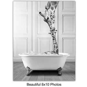 Funny Bathroom Decor for Women, Kids - Elephant, Bear, Giraffe, Penguin Wall Art - Bathroom Pictures - Bath Wall Decor - Cute Modern Bathroom Accessories - Cool Unique Bathroom Sign - Powder Room