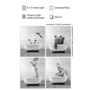 Funny Bathroom Decor for Women, Kids - Elephant, Bear, Giraffe, Penguin Wall Art - Bathroom Pictures - Bath Wall Decor - Cute Modern Bathroom Accessories - Cool Unique Bathroom Sign - Powder Room